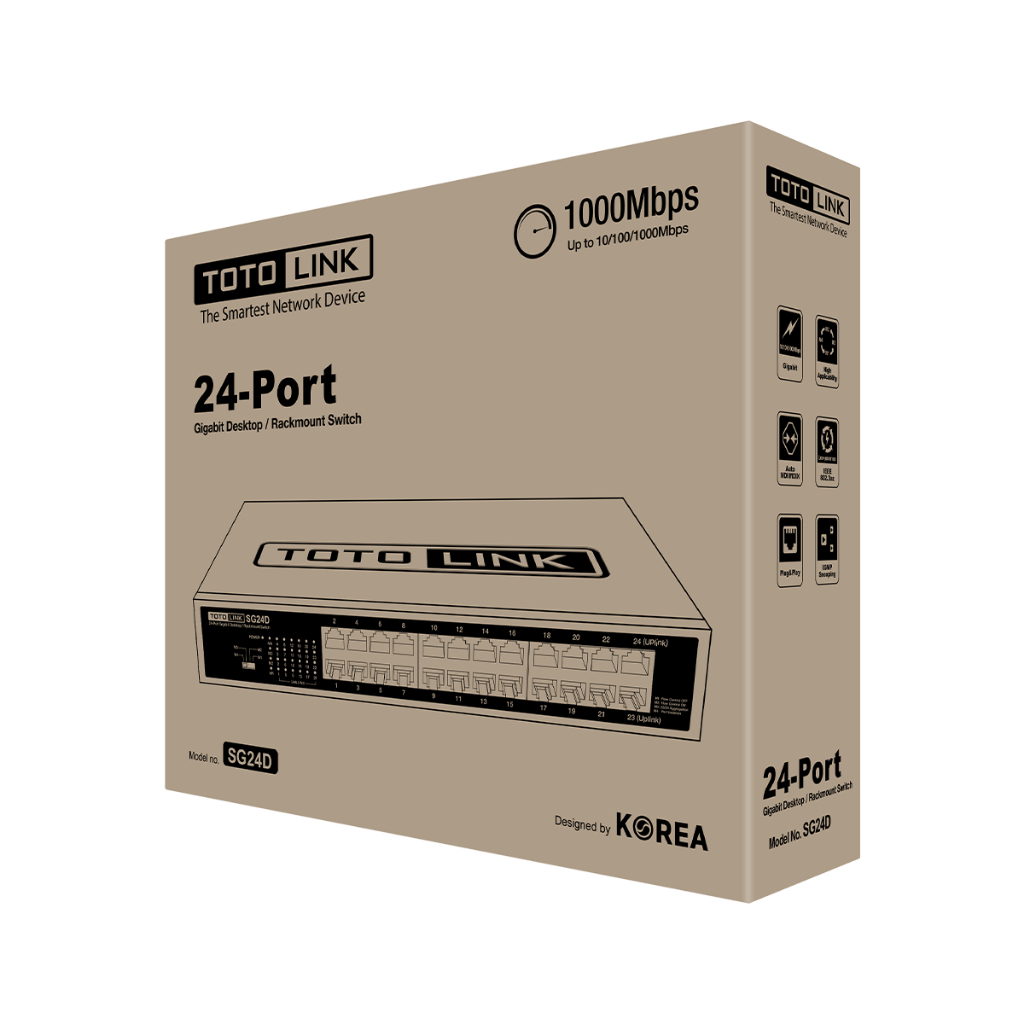 [Hoả Tốc] Bộ chia mạng Switch 24 cổng Gigabit TOTOLINK SG24D cho PC Laptop dễ sử dụng