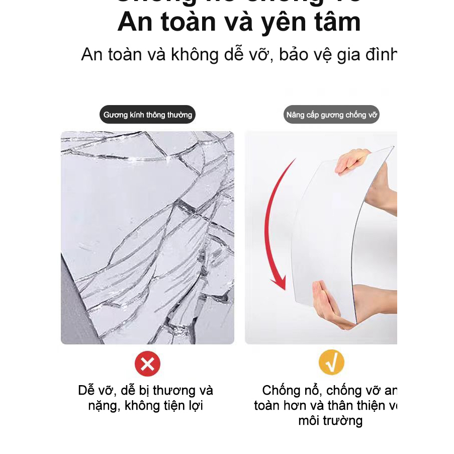 【Bồi thường 100% khi bị vỡ】OOKAS Gương Dán toàn thân chống vỡ soi Không cần khoan tường Phòng tắm tủ quần áo khâu