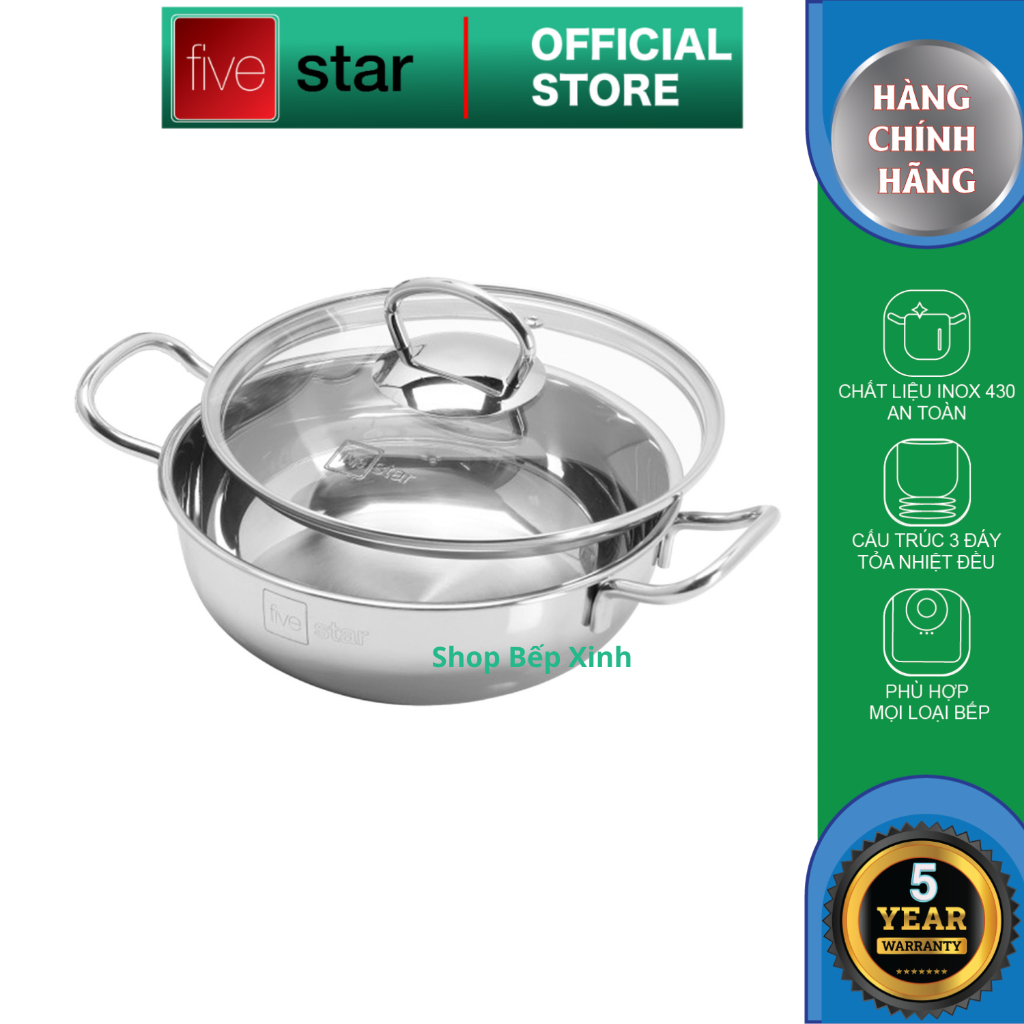 Ảnh Nồi lẩu inox 430 cao cấp Fivestar nắp kính size 18cm | 20cm | 22cm | 24cm | 26cm | 28cm , 3 đáy sandwich phù hợp mọi bếp 1