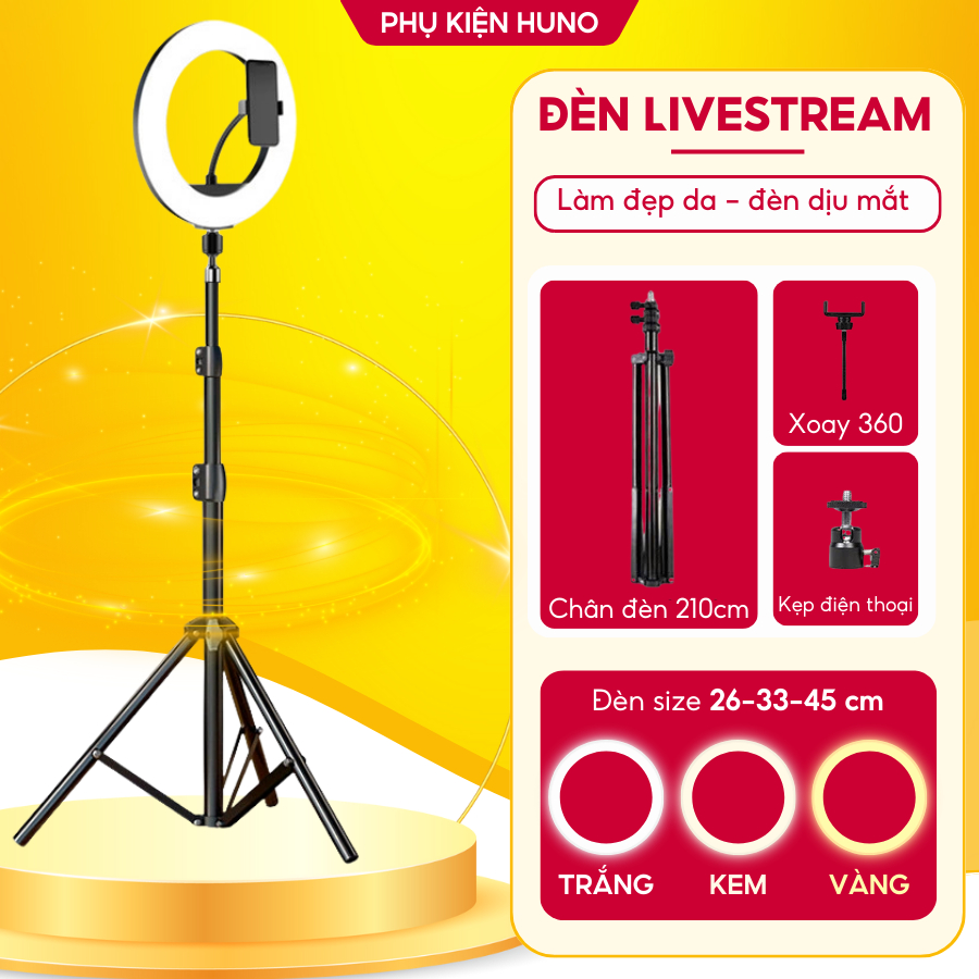 Đèn Livestream Size 33cm, 45cm Kèm Chân 2M1 Đèn Led 3 Chế Độ Màu Trợ Sáng Chụp Ảnh Quay Video Livestream