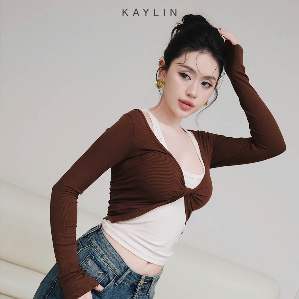 Ảnh Set KAYLIN 2 áo kiểu xoắn eo phối áo ba lỗ chất vải thun co giản phong cách cá tính - N2432 4