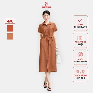 Đầm nữ CARDINA chất liệu đũi bamboo dáng suông tay liền thắt eo 4VSL11