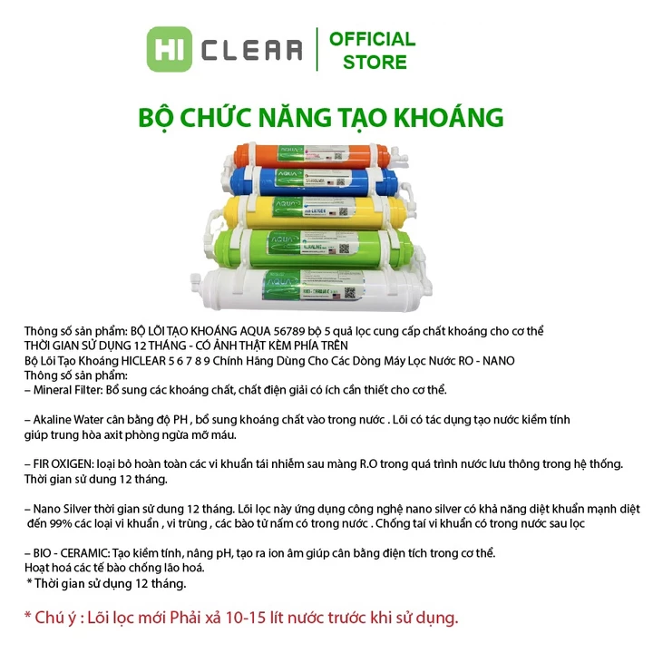 BỘ LÕI TẠO KHOÁNG AQUA 56789 bộ 5 quả lọc cung cấp chất khoáng, dùng cho tất cả các máy lọc nước Ro – 2