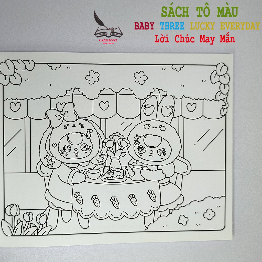 Sách-Tô Màu Baby Three Lucky Everyday- Lời Chúc May Mắn - Quà Tặng Kèm Theo-Lant Tiểu Tranh