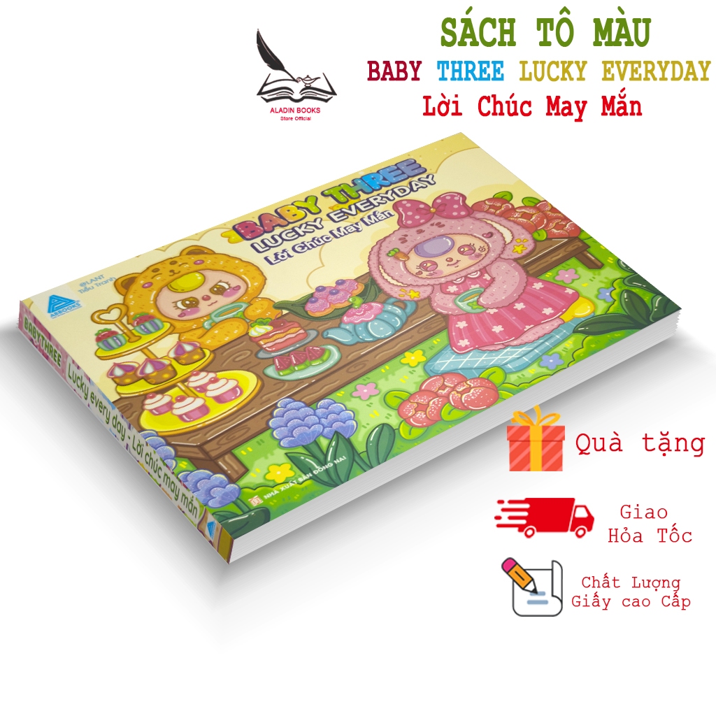 Sách-Tô Màu Baby Three Lucky Everyday- Lời Chúc May Mắn - Quà Tặng Kèm Theo-Lant Tiểu Tranh