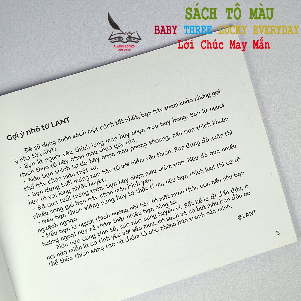 Sách-Tô Màu Baby Three Lucky Everyday- Lời Chúc May Mắn - Quà Tặng Kèm Theo-Lant Tiểu Tranh