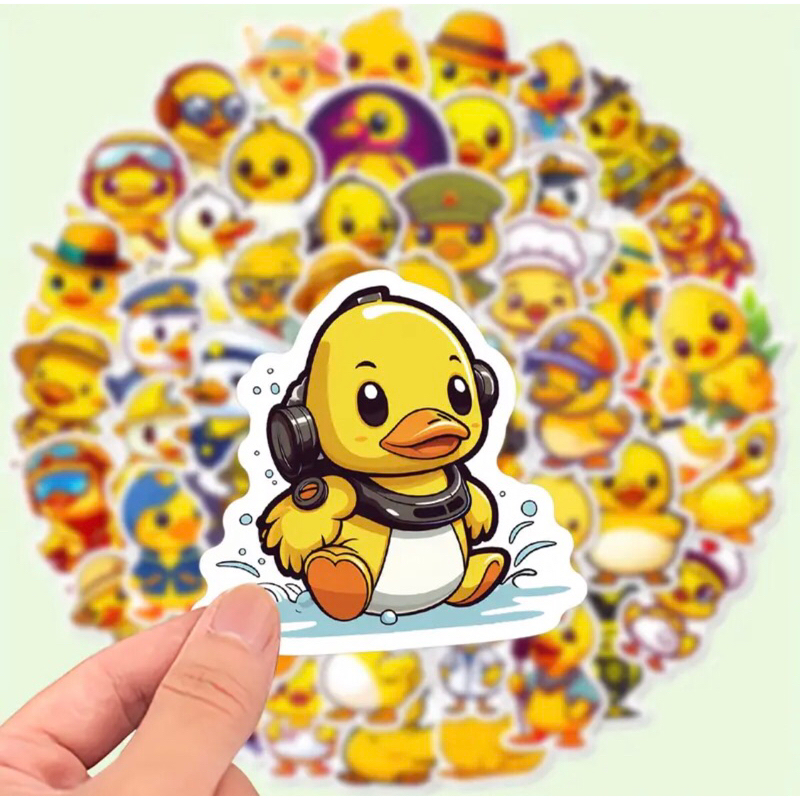 set 60 sticker chú vịt vàng cute  trang trí sổ tay note book laptop mũ bảo hiểm chống nước tốt
