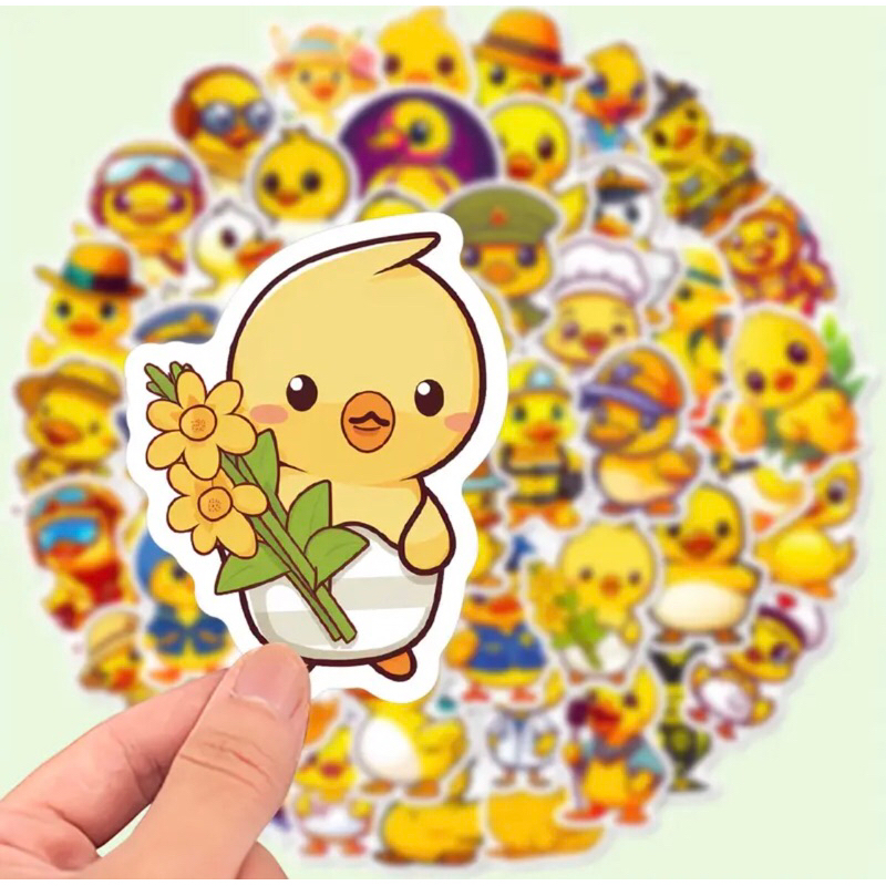 set 60 sticker chú vịt vàng cute  trang trí sổ tay note book laptop mũ bảo hiểm chống nước tốt