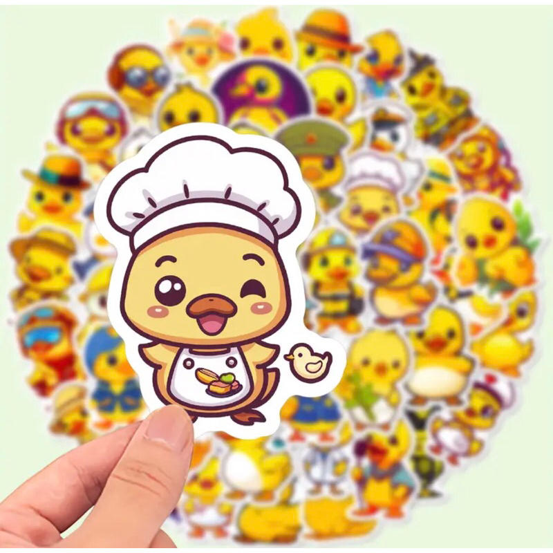 set 60 sticker chú vịt vàng cute  trang trí sổ tay note book laptop mũ bảo hiểm chống nước tốt