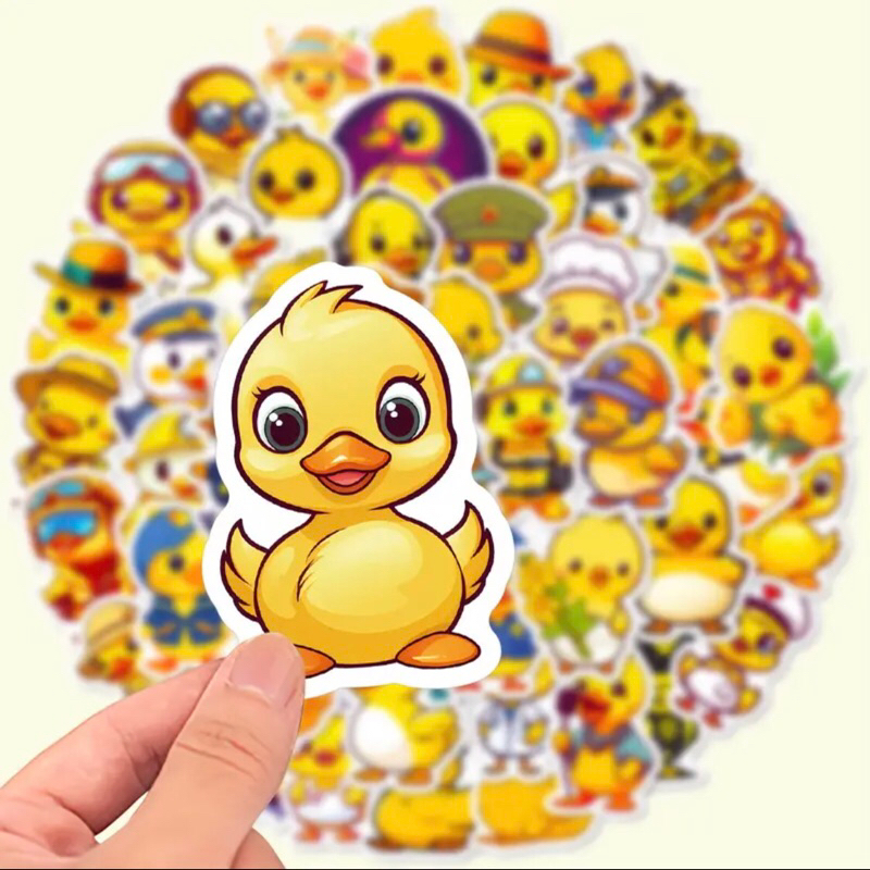 set 60 sticker chú vịt vàng cute  trang trí sổ tay note book laptop mũ bảo hiểm chống nước tốt
