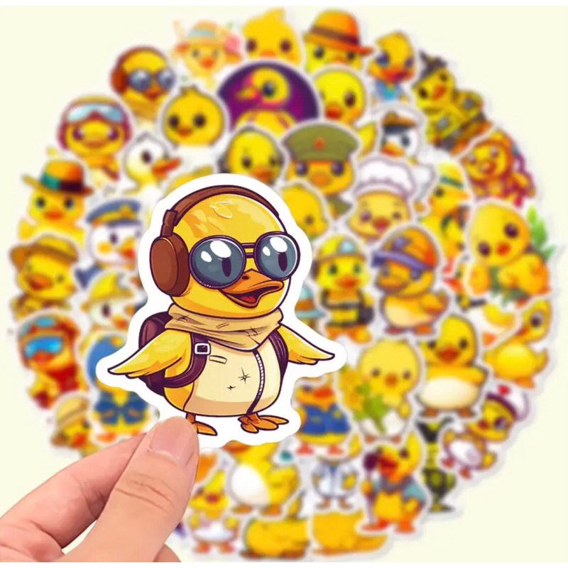 set 60 sticker chú vịt vàng cute  trang trí sổ tay note book laptop mũ bảo hiểm chống nước tốt