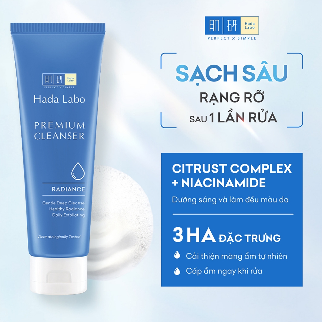 Ảnh Sữa rửa mặt dưỡng trắng cao cấp Hada Labo Premium Cleanser Radiance 100g 4