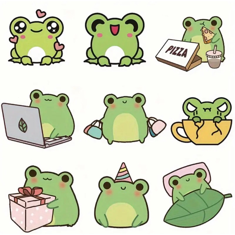 100 sticker Dễ Thương Ếch Hoạt Hình Dán Tinh Tế Và Sáng Tạo DIY Cầm Tay Sổ Tay Laptop Chống Thấm Nước Decal Dán
