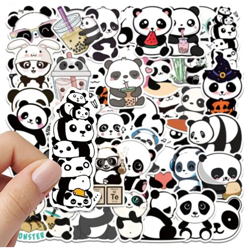 60 sticker gấu panda siêu cute đáng yêu  trang trí sổ tay note book laptop mũ bảo hiểm chống nước tốt