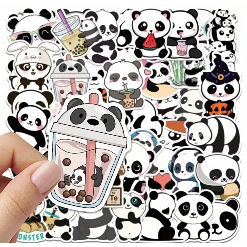 60 sticker gấu panda siêu cute đáng yêu  trang trí sổ tay note book laptop mũ bảo hiểm chống nước tốt