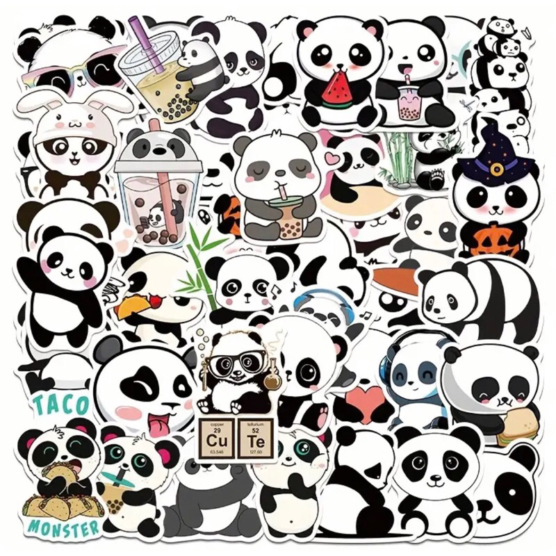 60 sticker gấu panda siêu cute đáng yêu  trang trí sổ tay note book laptop mũ bảo hiểm chống nước tốt