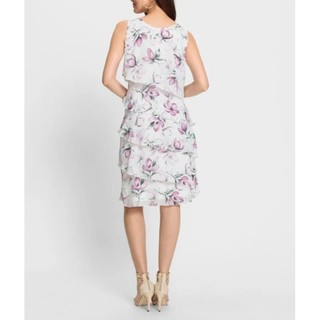 Đầm chiffon tầng trắng hoa tím không tay vnxk dư FAIR LADY phom lớn size 12 N120 , E110