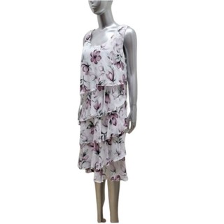 Đầm chiffon tầng trắng hoa tím không tay vnxk dư FAIR LADY phom lớn size 12 N120 , E110