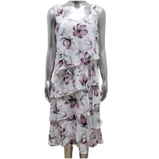 Đầm chiffon tầng trắng hoa tím không tay vnxk dư FAIR LADY phom lớn size 12 N120 , E110