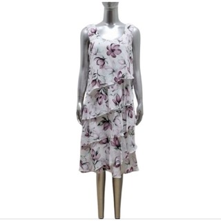 Đầm chiffon tầng trắng hoa tím không tay vnxk dư FAIR LADY phom lớn size 12 N120 , E110