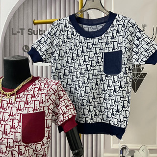 Áo len nữ cổ tròn cộc tay chữ đi o siêu sang, len mặc bốn mùa free size 876