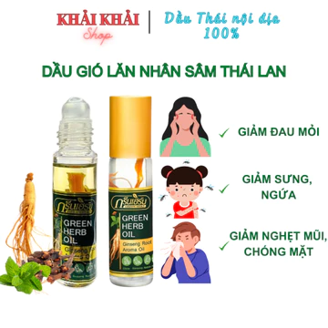 [Mẫu Mới] Dầu gió lăn nhân sâm Green Herb Oil 8ml Thái Lan, dầu gió thái lan dạng lăn tiện lợi Khải Khải shop