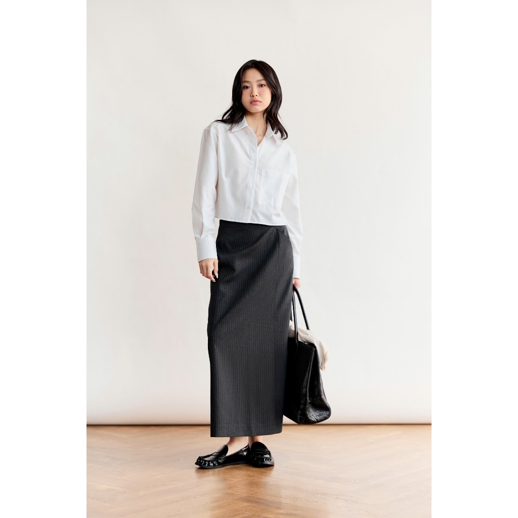 Ảnh Áo sơ mi dáng Crop MONO TALK túi một bên, chất liệu Oxford MFOT25Y-T10008FT 4