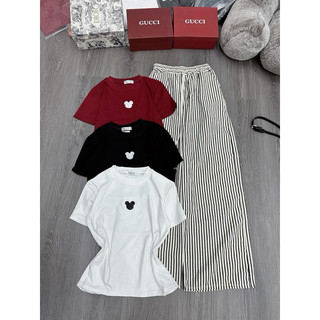 Set bộ áo babytee in đầu mickey mix quần xuông kẻ dọc