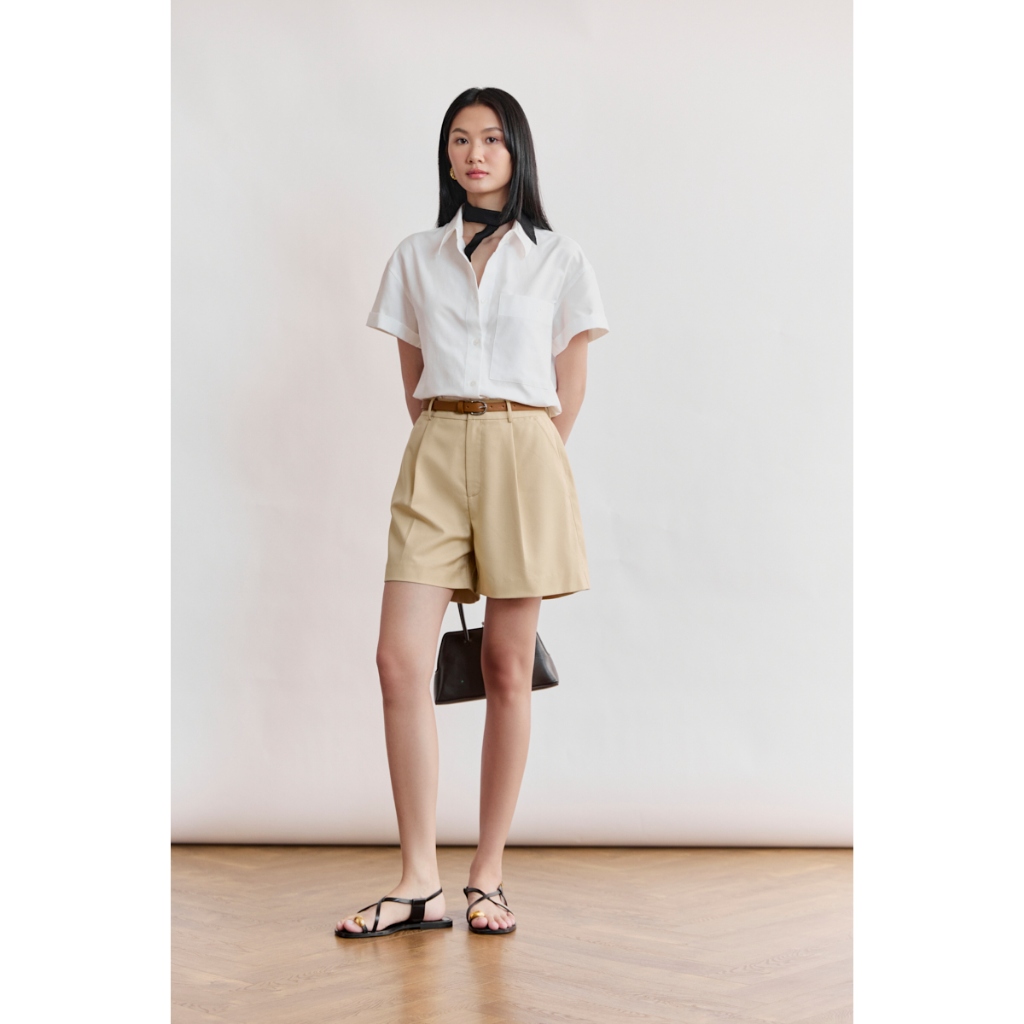 Ảnh Quần shorts cạp cao MONO TALK dáng A, chất liệu tuýt si (kèm thắt lưng) MFOT25Y-B40001FT 1