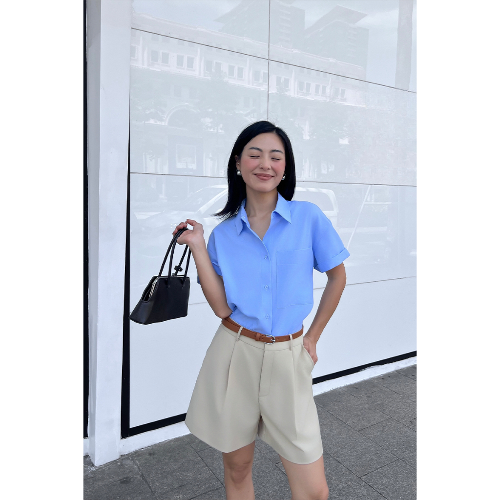 Ảnh Quần shorts cạp cao MONO TALK dáng A, chất liệu tuýt si (kèm thắt lưng) MFOT25Y-B40001FT 2