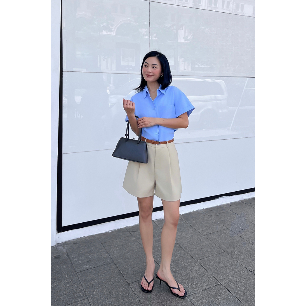 Ảnh Quần shorts cạp cao MONO TALK dáng A, chất liệu tuýt si (kèm thắt lưng) MFOT25Y-B40001FT 3