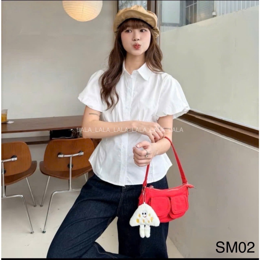 Áo sơ mi tay bồng dây buộc eo dáng babydoll LALASTORE SM10