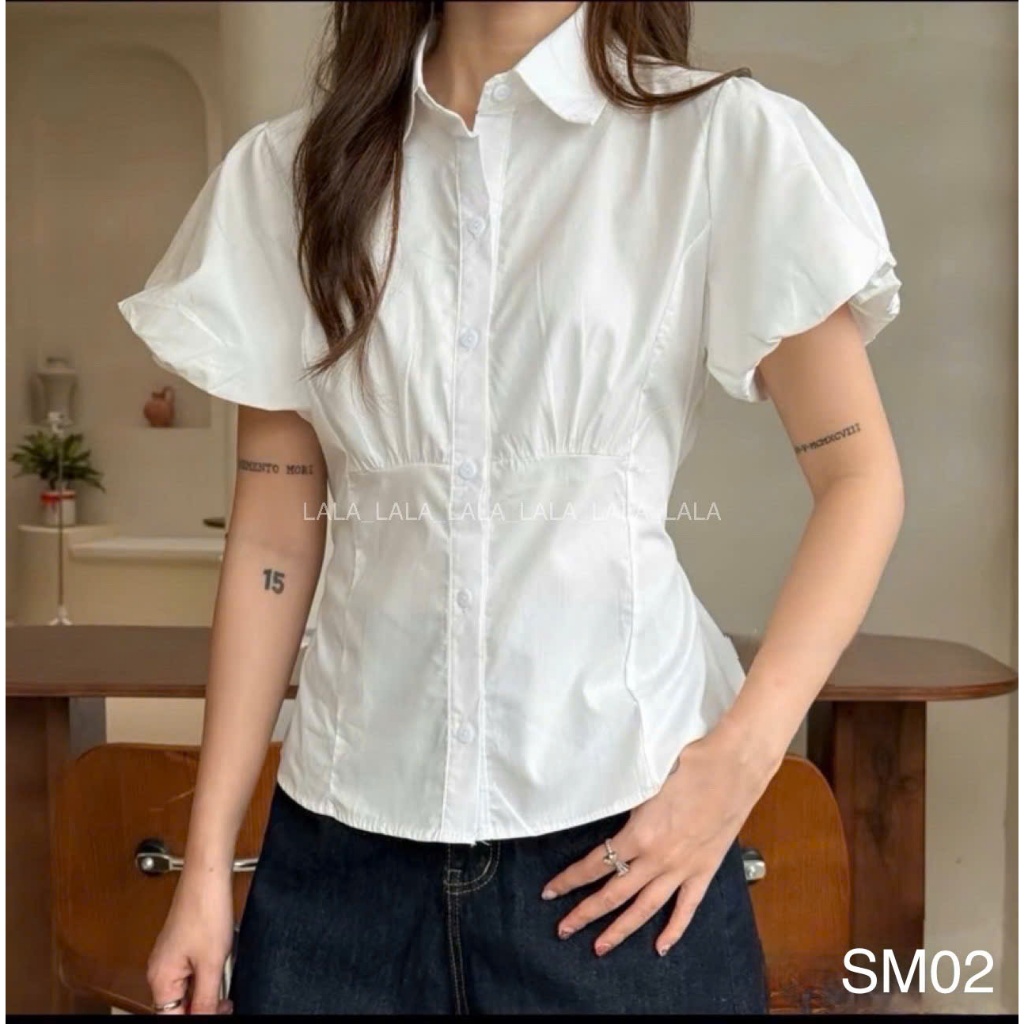Áo sơ mi tay bồng dây buộc eo dáng babydoll LALASTORE SM10