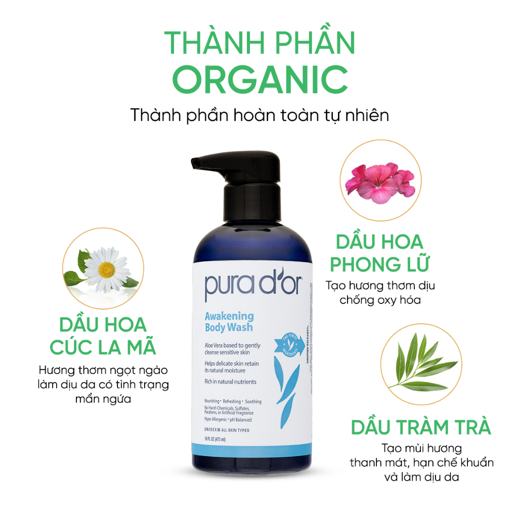 Ảnh Sữa tắm hữu cơ dưỡng ẩm cho mọi loại da Awakening Body Wash Organic 473ml tặng bông tắm 3