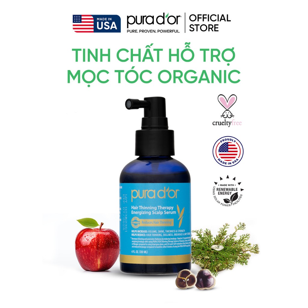 Ảnh Tinh chất hữu cơ hỗ trợ mọc tóc, dày tóc Pura D'or Hair Therapy Energizing Scalp Serum 120ml 1
