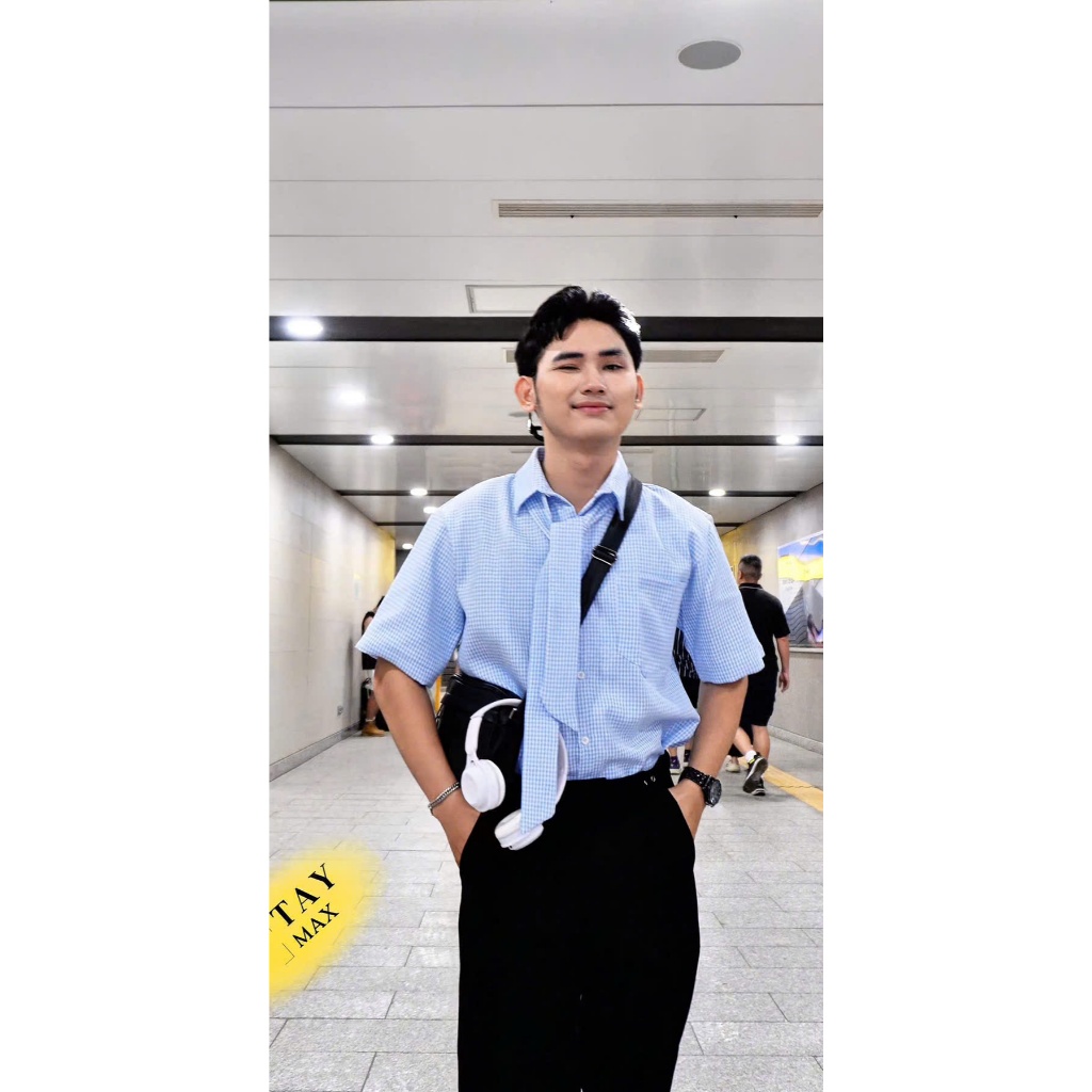 Áo Sơ mi Caro nhuyễn Style Cà vạt HITCH Light Blue ICVCVNI Unisex