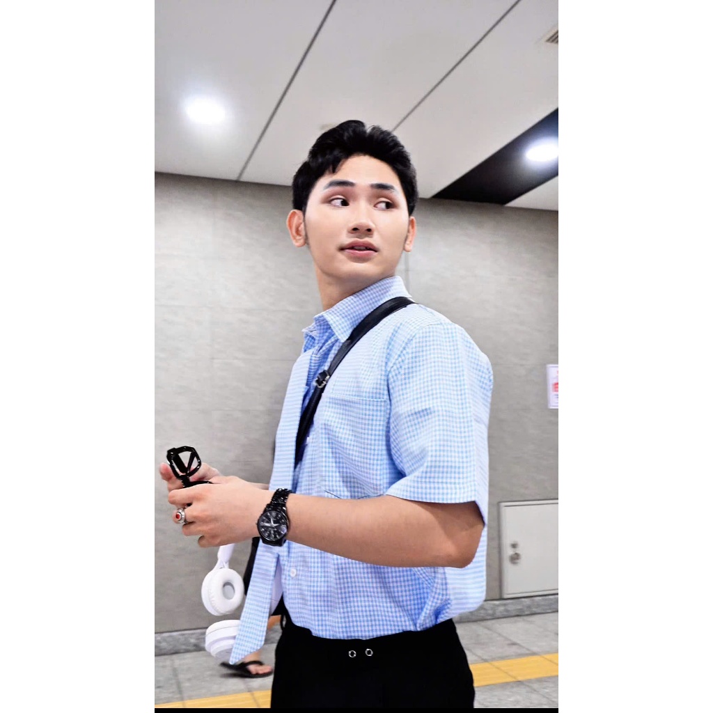 Áo Sơ mi Caro nhuyễn Style Cà vạt HITCH Light Blue ICVCVNI Unisex