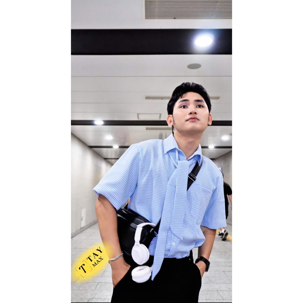 Áo Sơ mi Caro nhuyễn Style Cà vạt HITCH Light Blue ICVCVNI Unisex