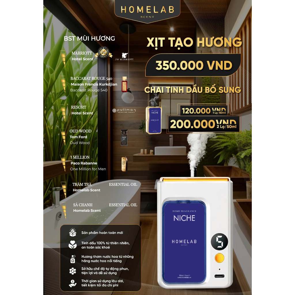 Ảnh Máy xịt tạo hương thơm dùng cho phòng vệ sinh, bàn làm việc, phòng diện tích nhỏ (có thể bổ sung tinh dầu) - 50ML 2