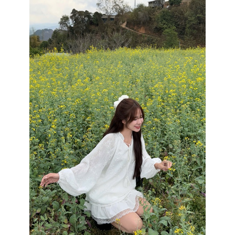 Áo tay bồng cổ bèo babydoll nữ the.sweaterweather TSW