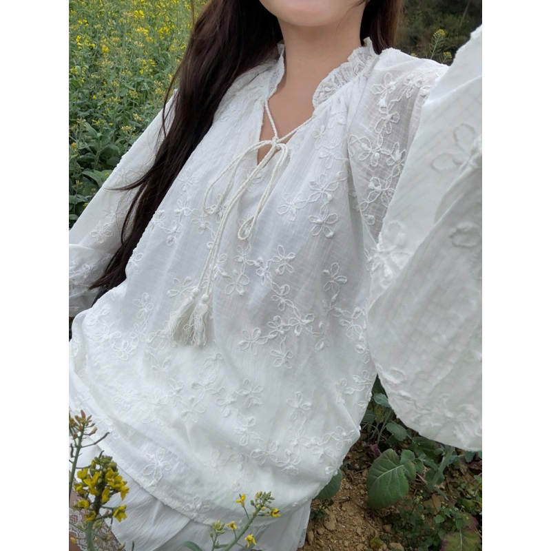 Áo tay bồng cổ bèo babydoll nữ the.sweaterweather TSW