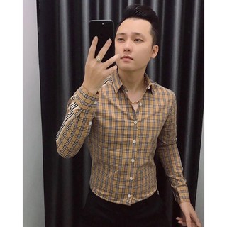 Áo sơ mi nam dài tay, cộc tay kẻ sọc caro vàng vải lụa mặc thoải mái mẫu hot nhất