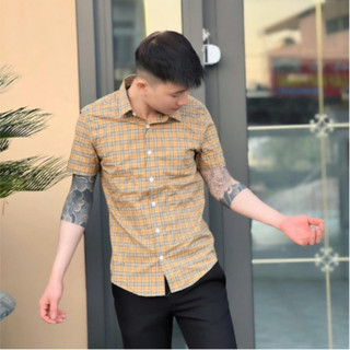 Áo sơ mi nam dài tay, cộc tay kẻ sọc caro vàng vải lụa mặc thoải mái mẫu hot nhất