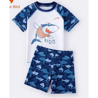 BK22 Đồ bơi bé trai dáng rời hoạ tiết cá mập chất thun , đồ tắm, bộ đồ đi biển cho bé sz 10- 45 kg