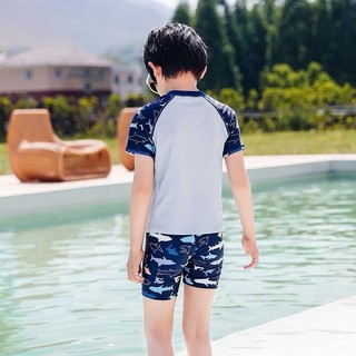BK22 Đồ bơi bé trai dáng rời hoạ tiết cá mập chất thun , đồ tắm, bộ đồ đi biển cho bé sz 10- 45 kg