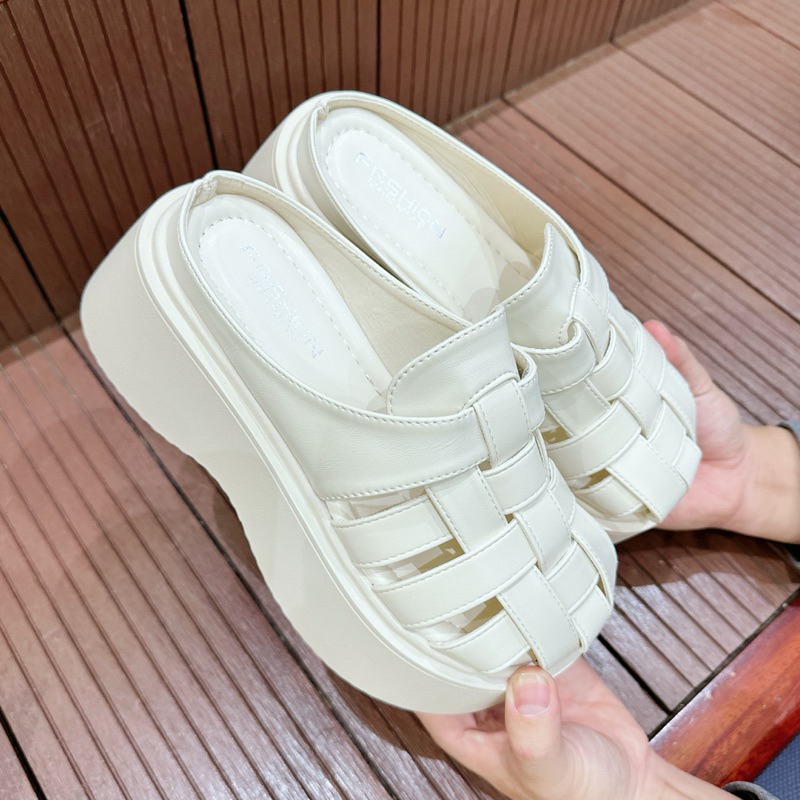 Dép nữ, dép xuồng quai da đế cao nữ Xịn, Đẹp đế cao phong cách nhà Jery