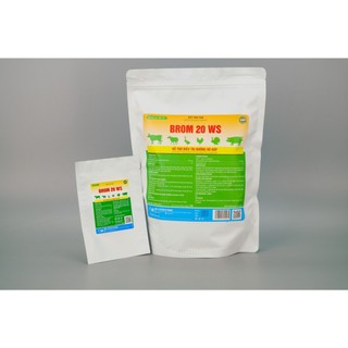 Thuốc thú y Brom 20Ws gói 1kg Vb Pharma giúp long đờm giảm ho ở vật nuôi: heo bò gà vịt