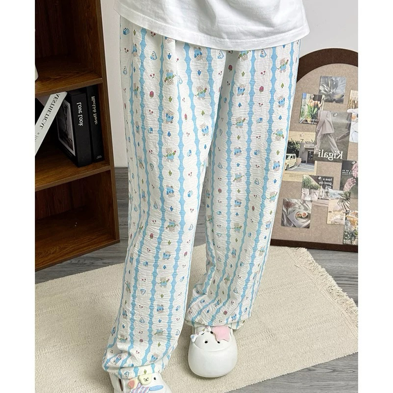 Quần Dài Pijama Đũi Hàn Hoạt Hình Dễ thương [FREESHIP]🌸 Quần Dài Ống Rộng Form Suông Phong Cách Hàn Quốc🌸