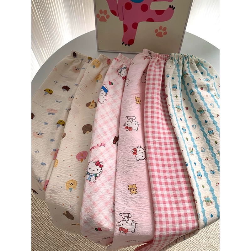Quần Dài Pijama Đũi Hàn Hoạt Hình Dễ thương [FREESHIP]🌸 Quần Dài Ống Rộng Form Suông Phong Cách Hàn Quốc🌸