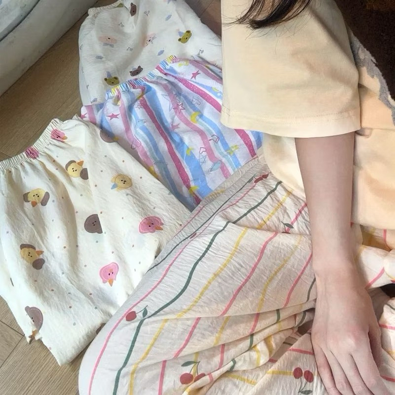Quần Dài Pijama Đũi Hàn Hoạt Hình Dễ thương [FREESHIP]🌸 Quần Dài Ống Rộng Form Suông Phong Cách Hàn Quốc🌸